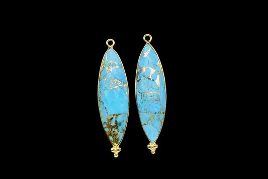 Copper Turquoise Gemstone Charms Pendant,Turquoise Single Bail Pendant Jewelry,Copper Turquoise 10x34mm Marquise Shape Gold Plating Charms