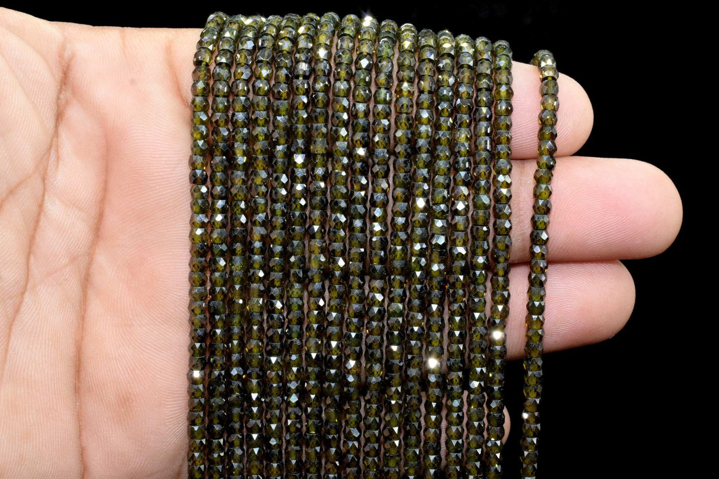Green Cats Eye 3mm Faceted Rondelle Beads,Quality Cats Eye Color Zircon Faceted Rondelle Bead,13" Long Color Zircon Faceted Rondelle Beads