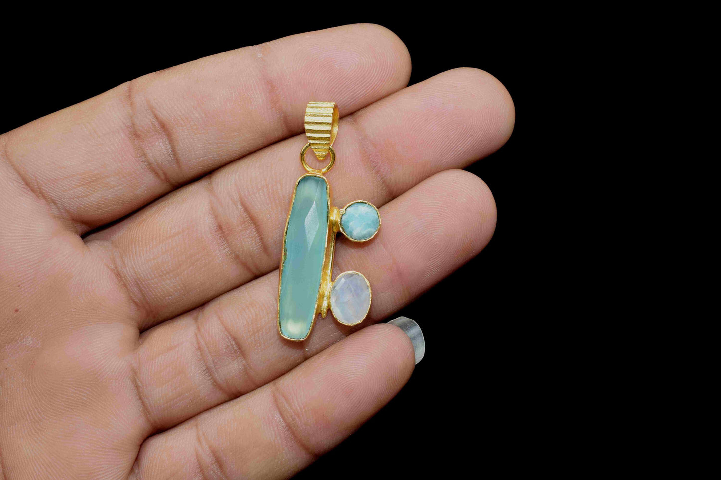 Multi Stone 6x25mm Pendant,Aqua Chalcedony Rectangle Shape Pendant,Moonstone Oval Jewelry,Single Bail Pendant,Amazonite Round Shape Pendant