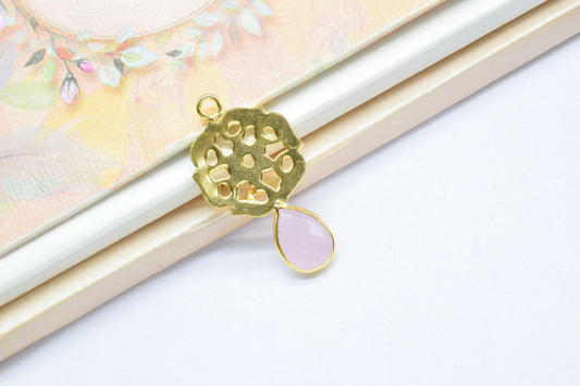 Rose Quartz Teardrop Pendant/Single Bail Charm/Rose Quartz Faceted Gemstone Pendant/Handmade Earring/Earring Making Bezel/Pear Shape Earring