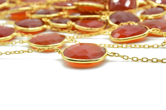 Carnelian connector link Chain-Natural Carnelian Bezel Chain,Carnelian Oval Shape Connector Chain,Carnelian bezeled chain,Carnelian jewelry
