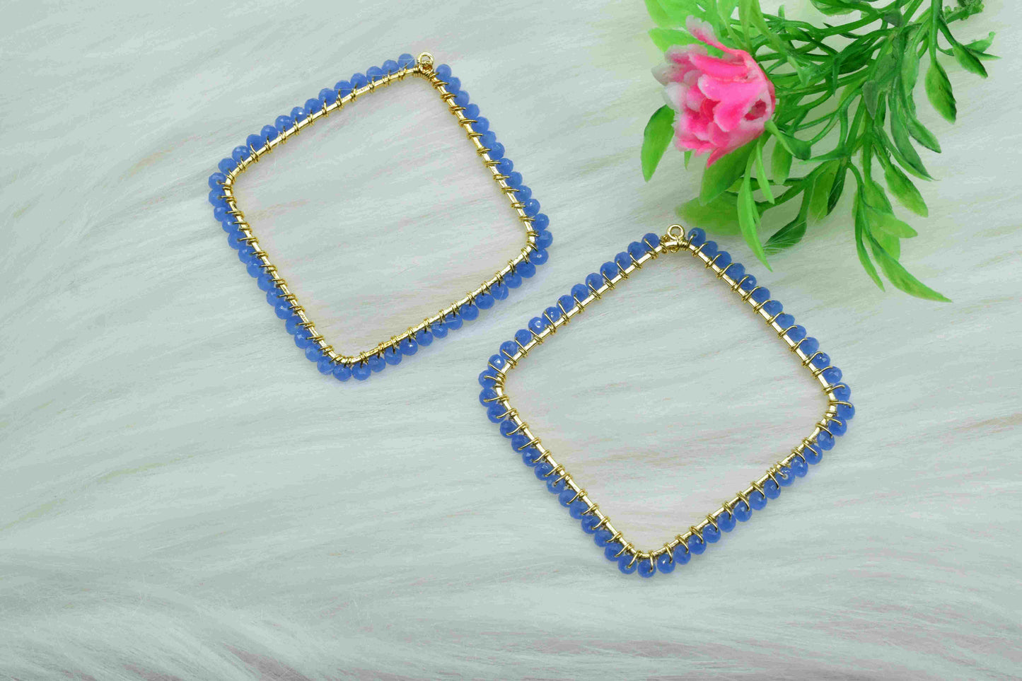 Blue Quartz Dangle Earring Component,Gemstone Wire Wrapped Component,Beaded Earring Connector,Finding Necklace Connector,Blue Quartz Jewelry