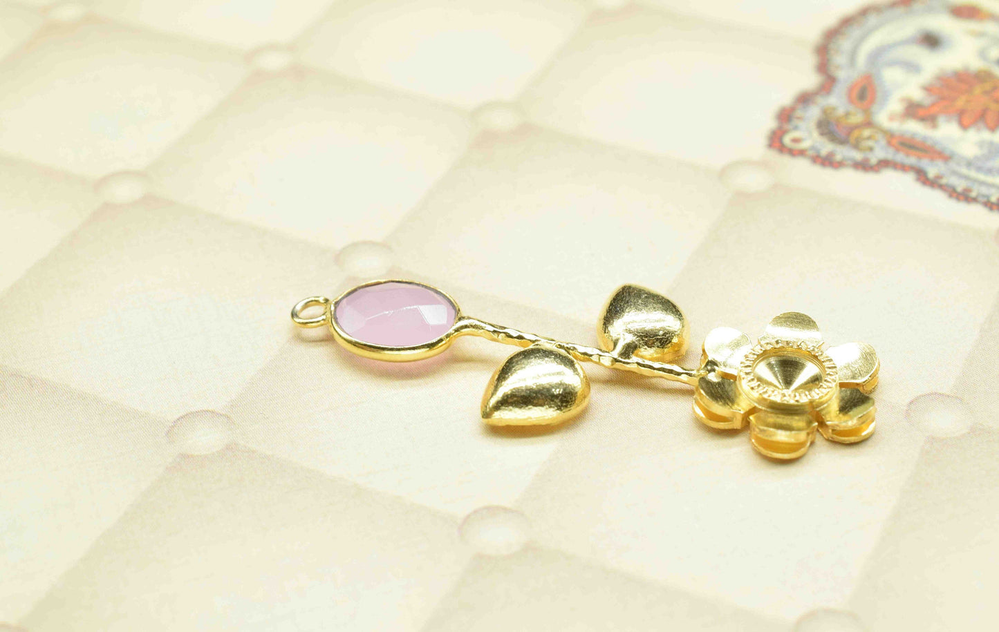 Rose Quartz Gemstone Pendant , Rose Quartz Handmade Pendant , Single Bail Gemstone Connector, Gold Plated Connectors , Summer Collection