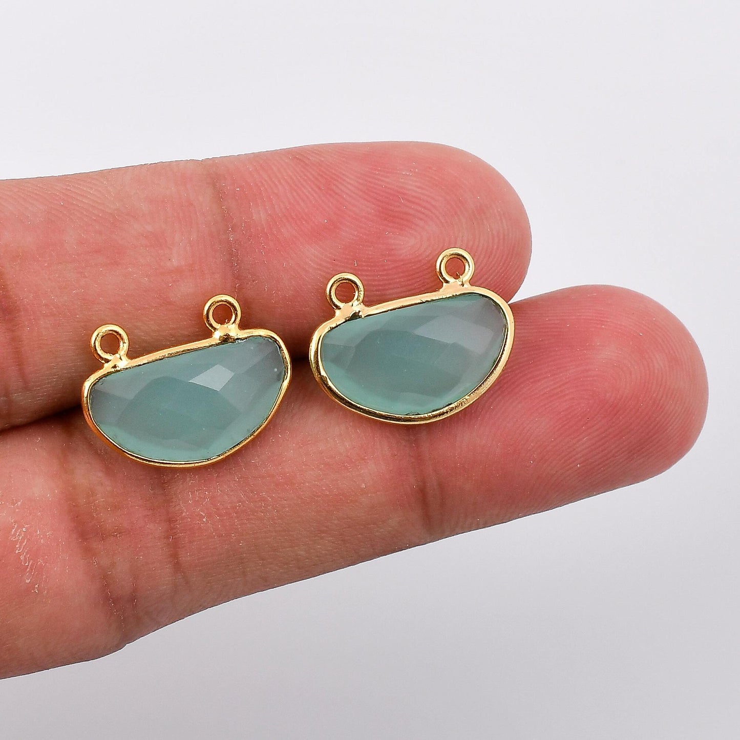 Aqua chalcedony 15x20mm D shape Bezel pendant,Aqua Chalcedony Gold Plated bezel,Aqua chalcedony Bezel,Gold Vermeil Bezel,Gold-Filled bezel
