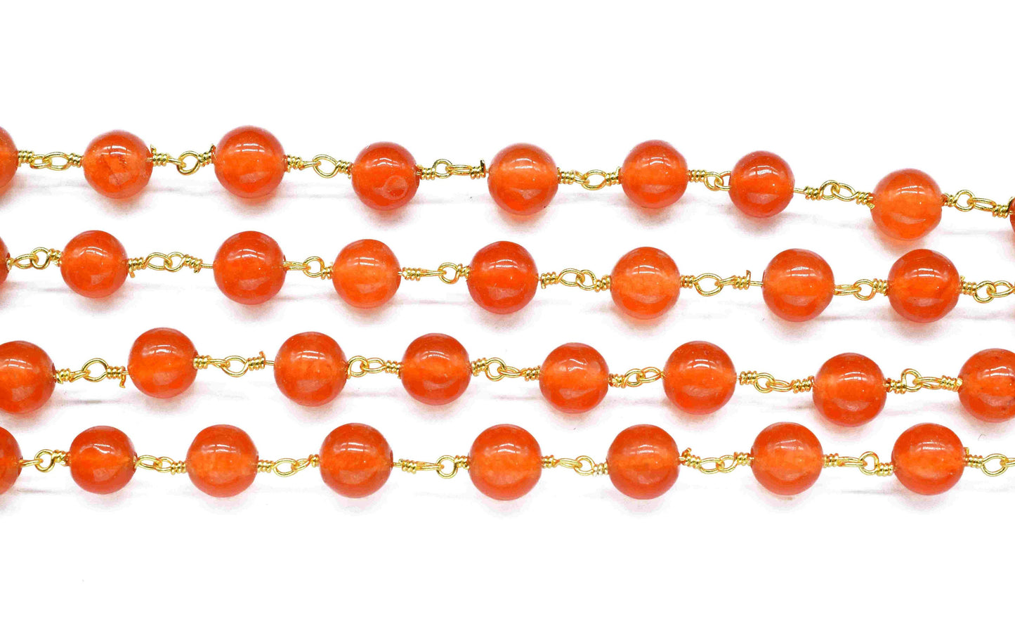 Carnelian Gemstone 6mm Bead Chain,Carnelian Gemstone rosary style chain,Handmade Jewelry,Carnelian Smooth Wire Wrapped Gemstone Beads Rosary