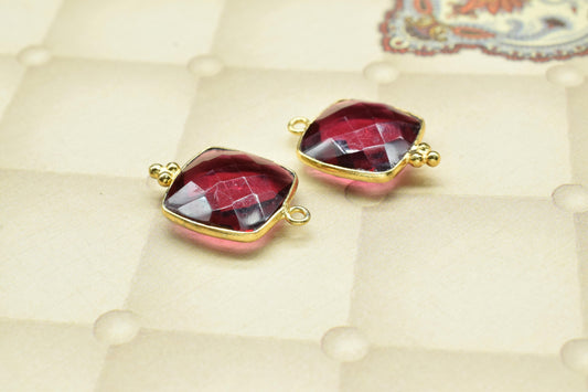 Pink Tourmaline 14mm Cushion Bezel charms,Station Bezel Jewelry Supplies,Square Shape Pendant,Pink Tourmaline Gemstone Connector,Square Bead
