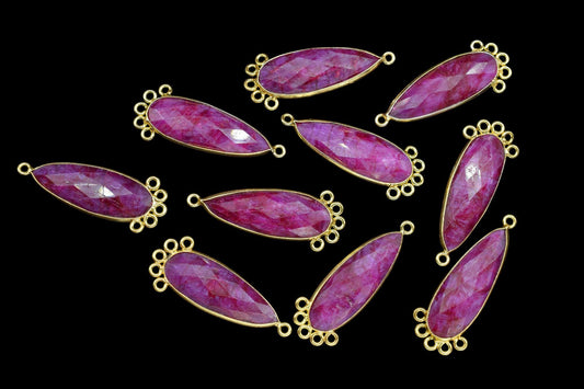 Natural Ruby 10x30mm Teardrop Bezel Charm/Charms Connector/Handmade Jewellery Connectors/Gemstone Brass Component/Women Jewelry/Gift
