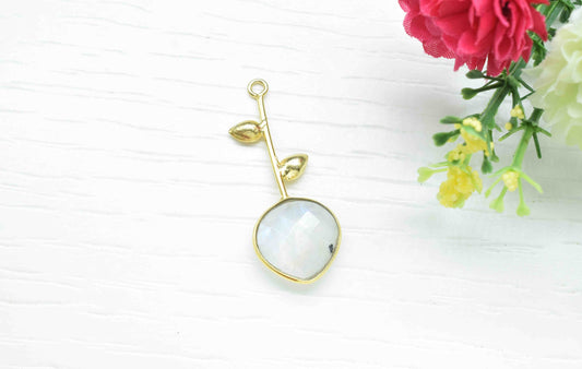 Moonstone Single Bail Pendant , Moonstone Charms ,Heart Shape Charms , Genuine Gemstone Charms , Gemstone Connectors , Summer Collection
