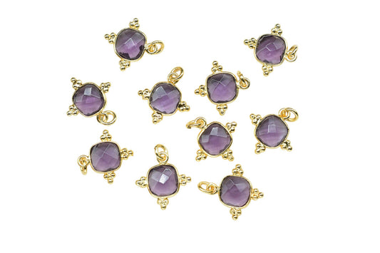 Amethyst Quartz 8mm Cushion Bezel charm/Station Bezel Link Supplies/Amethyst Jewelry Making/Square Pendant//Gemstone Connector Pendant,Gift