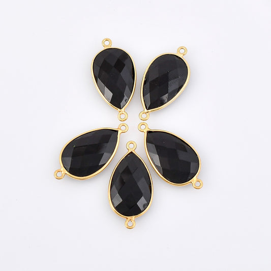 Black onyx 12x20mm Bezel charm,Black spinel Teardrop Gold Plated bezel,Gold Vermeil Bezel,jewelry making charm,Gold-Filled bezel,black bezel