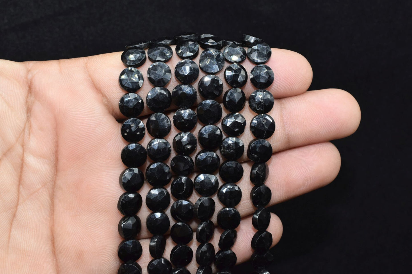 Black Onyx Faceted Coin Discs Beads,high quality Black Onyx faceted coin bead 13 inch strand,Black onyx faceted beads,handmade coin beads