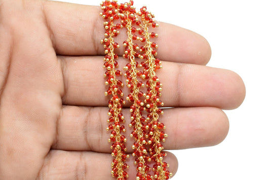 Red Agate 2mm cluster chain,Red Agate Dangling Chain,Red Agate cluster Chain with Gold Plated, Wire,Brass cluster beaded chain,vermeil chain