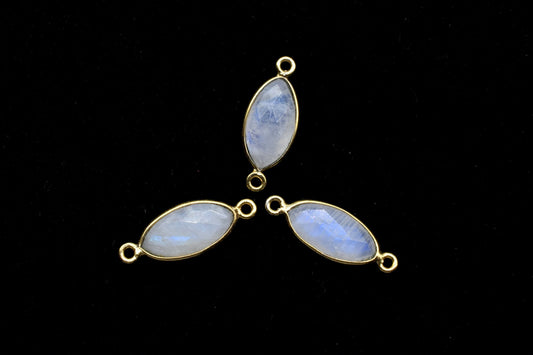 Moonstone 8x16mm marquise shape double bail charm,Moonstone marquise Connector Pendant, White Rainbow Bezel Link Double Bail Connector,
