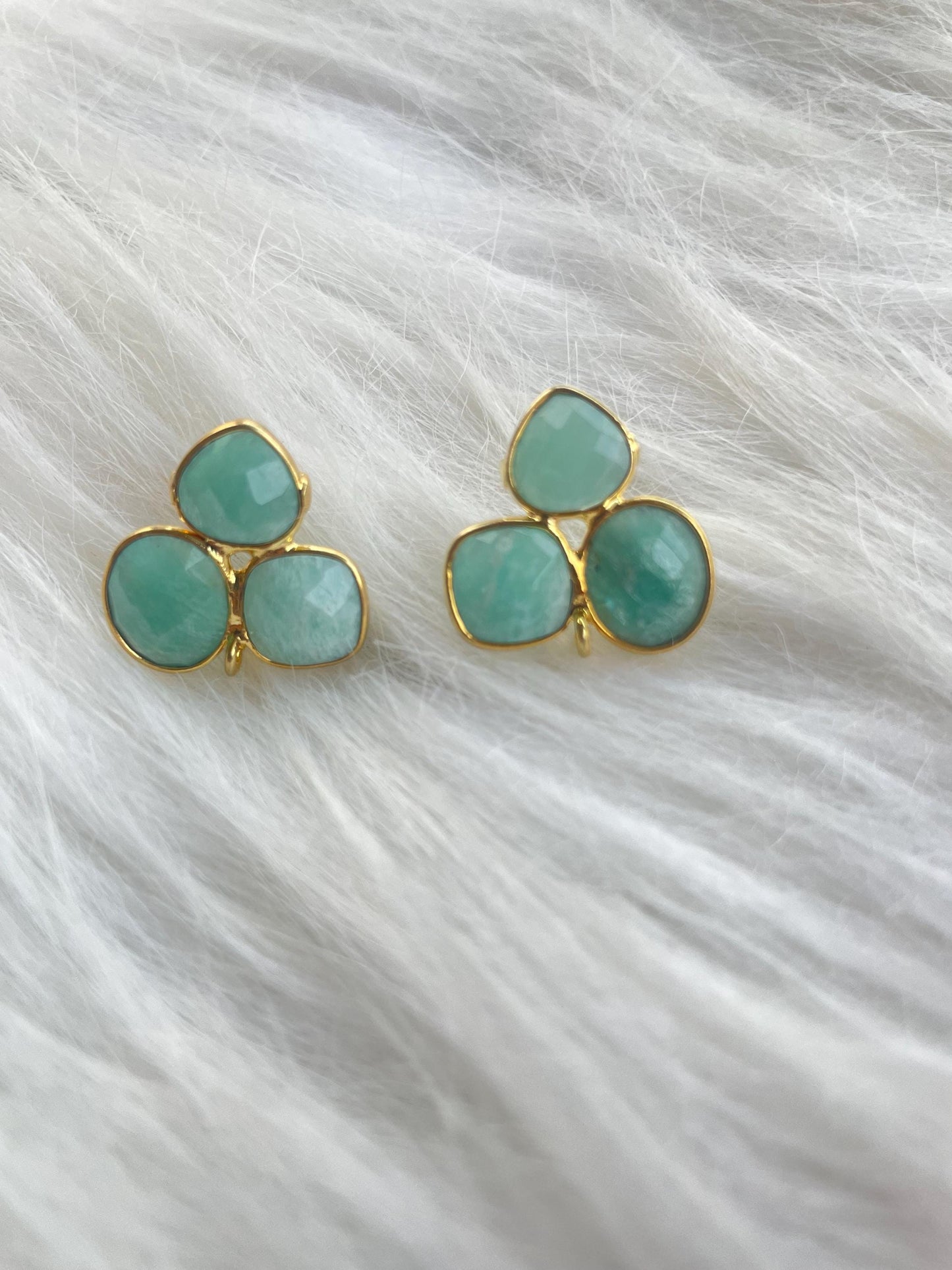 Amazonite Earring Connector,Gemstone Stud Ear Post,Cushion Earring Connector,Bezel frame Connector,Gemstone Bezel Connector,Amazonite Bezel