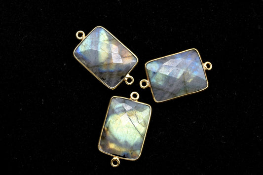Labradorite 15x20mm Rectangle shape double bail charm,labradorite Stone Pendant Charm,Labradorite Double Bail Connectors,Cushion Shape charm