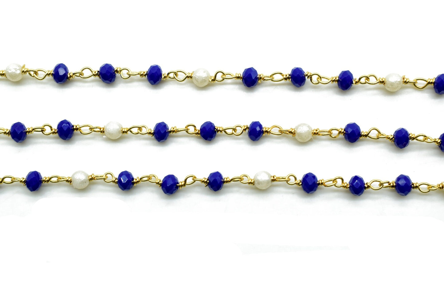 Sapphire Wire Wrapped Rosary Chain, Beaded Chain, Rosary Chain, Corundum Sapphire, Chain by The Foot,Unfinished Bead Wire Wrapped Chains