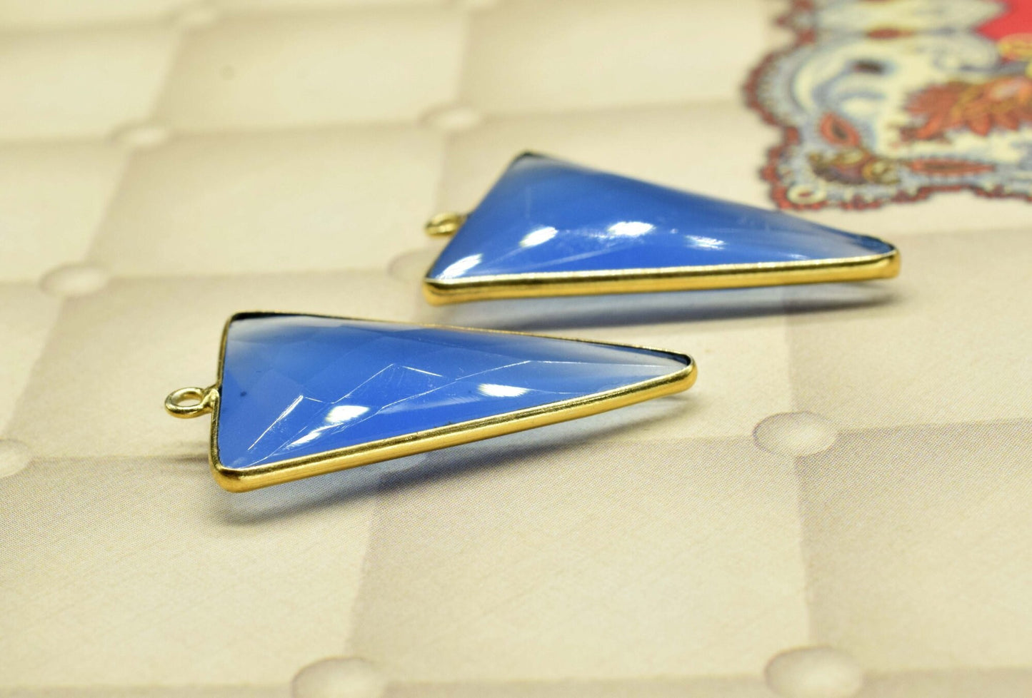 Blue Chalcedony 20x30mm Triangle shape Single bail Connector,Chalcedony Connector jewelry making,Blue Chalcedony Gold Bezel Plated Connector