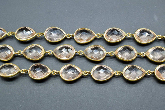 Morganite Pear Connector Chain,Faceted Bezel Connector Link Chain,Bezel Link Chain,Sold By Foot,Faceted Bezel Connector Link Chain,Morganite