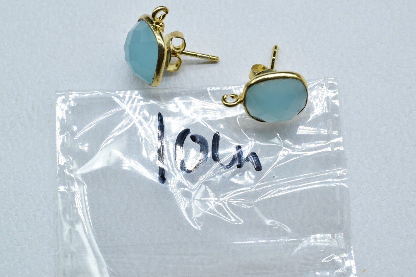 Aqua Chalcedony 10mm Cushion Earring Connector,Aqua Jewelry,Gemstone Ear Post Studs Connector,Cushion Earrings Connector, Earring Connector,