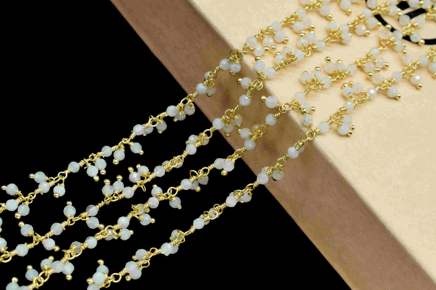 Natural Rainbow Moonstone 3mm Cluster Rosary Chain,Wire Wrapped Dangling Rosary For Necklace,Moonstone Cluster Rosary,Beaded Jewelry Making