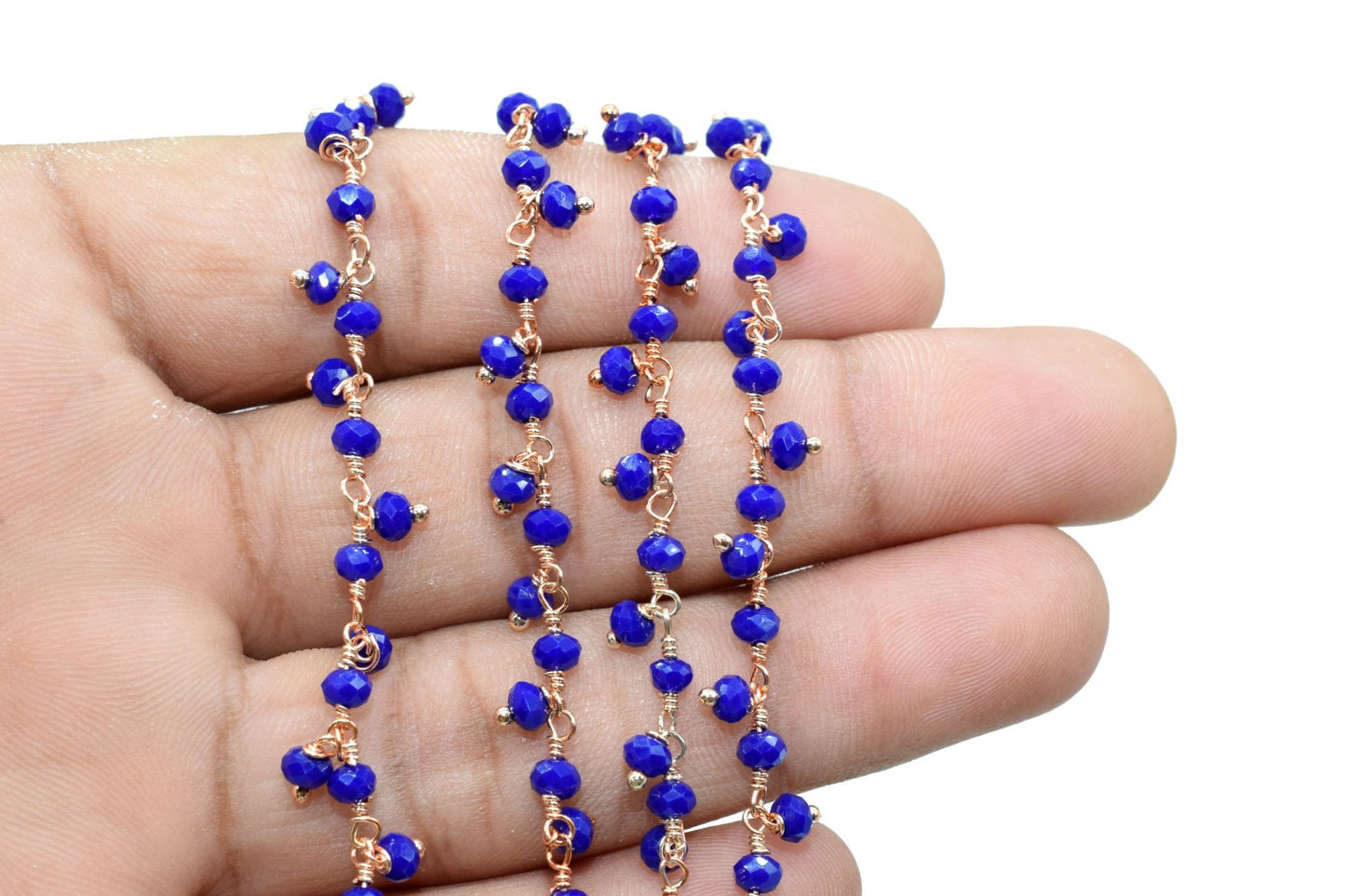 Lapis Lazuli Cluster Rosary Chain,dangling Chain,Thick Chain, Gold Wire Wrapped Chalcedony Quartz Beaded chain,Flower Chain,Chain by foot