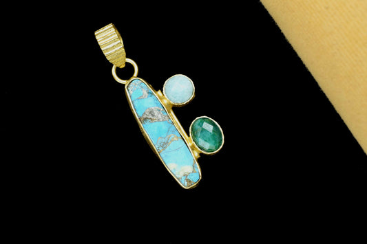 Multi Gemstone Pendant,Copper Turquoise 6x25mm Rectangle Shape Pendant,Amazonite Pendant,Single Bail Pendant,Emerald Gemstone Pendant,Gift