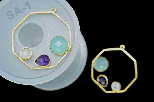 Aqua Chalcedony 10mm Round Shape Pendant,Finding 32mm Hexagon Shape Jewelry,Moonstone 6mm Round Shape Jewelry,Multi Stone Amethyst Pendant