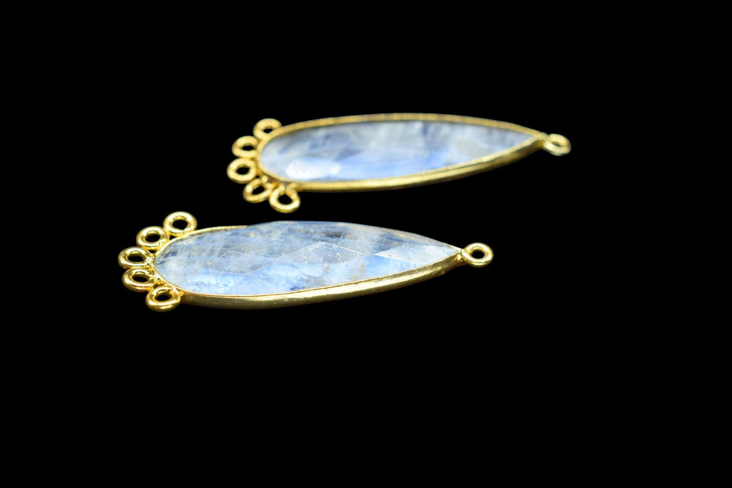 Moonstone 10x30mm Teardrop Bezel Charm/Charms Connector/Handmade Jewellery Connectors/Gemstone Brass Component/Women Jewelry/Gift