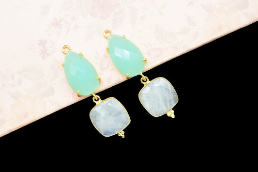 Aqua Chalcedony Bezel Connector/Station Bezel Link Pendant/Prong Bezel Jewelry/Handmade Jewelry/Rainbow Moonstone Pendant/Connector/Gift