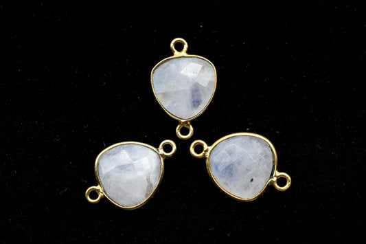 Moonstone 14mm Trillion shape double bail charm,Moonstone Stone Pendant Charm,White Rainbow Double Bail Connectors,fancy shape connectors