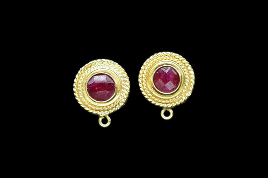 Ruby Gemstone Earring/Ruby Round Earring/Designer Bezel Earring/Gold Plated Jewelry/Handmade Jewelry/Ruby Earring Connector/Gift