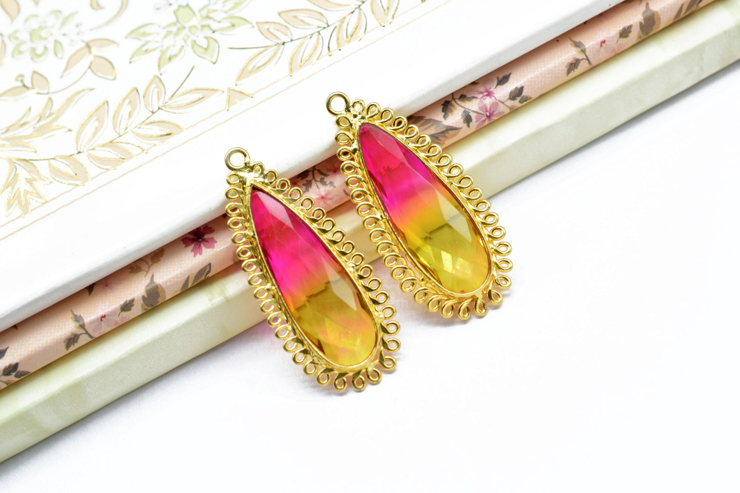 Ametrine 10x30mm Teardrop Bezel Charm,Single Bail Pendant,Handmade Jewellery Connectors,Gemstone Brass Component,Handmade Connector,Gift