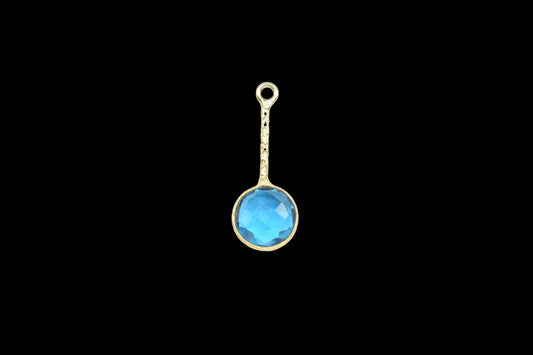 Blue Topaz Pendant/Gemstone Component/Single Bail Charm/Necklace Pendant/Round Shape Charm/Wholesale Supply/Gold Plated Jewellery/Gift