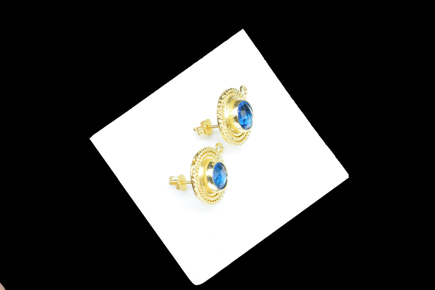 Blue Topaz Gemstone Earring/Blue Topaz Round Earring/Designer Bezel Earring/Gold Plated Jewelry/Handmade Jewelry/Earring Connector/Gift
