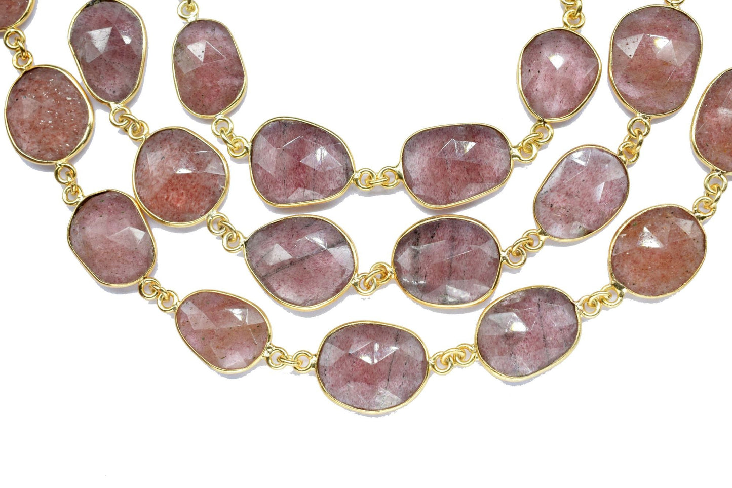 Pink Strawberry Faceted Connector,Gold Bezel Chain,Free Size Gemstone Connector,Station Handmade Bezel Link Chain,Pink Stawbery Jewelry,Gift