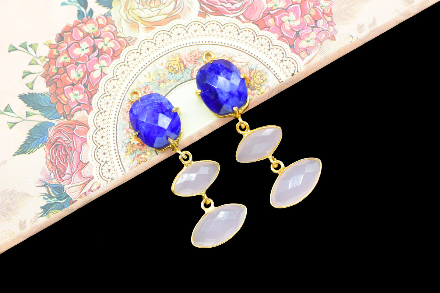 Blue Sapphire Bezel Charm Connector/Rose Quartz Pendant/Prong Bezel Jewelry/Connector/Station Bezel Link Pendant/Handmade jewelry/B'day Gift