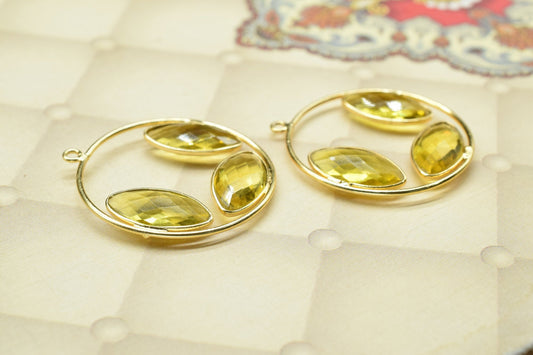 Citrine Quartz Round Pendants,Findings Round Necklace,Citrine jewelry,Gemstone Single Bail Connectors,Handmade Marquise Shape Jewelry,Gift