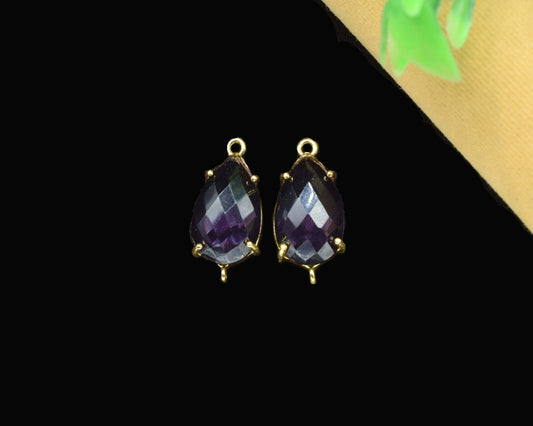 Amethyst Connector,Amethyst jewelry meking,12x20mm Teardrop Bezel,double bail connectors,Prong Set Bezel Pendant,Handmade Gemstone Bezel
