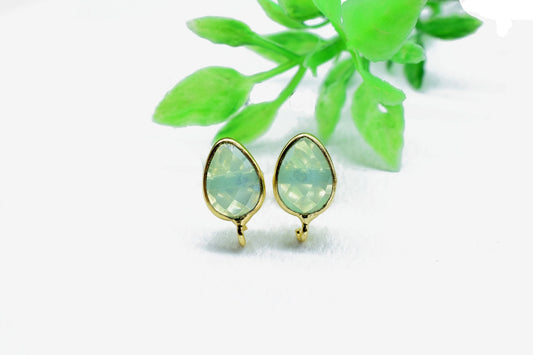 Aqua Chalcedony 7x10mm Earring Connector,Gemstone Connector Post Stud,Jewelry Supply,Earring Finding,Jewelry Making Connector,Ear Post Stud