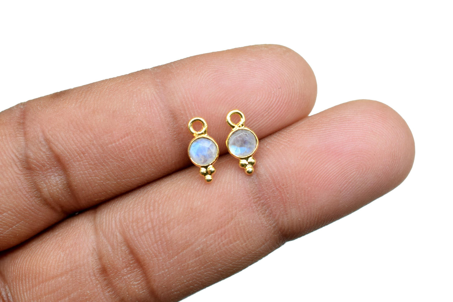 Moonstone Charms Connector/Handmade Jewelry/Gold Plated Connector/Tiny Pendant/Moonstone Pendant/Round Shape Connector/Gemstone Charms