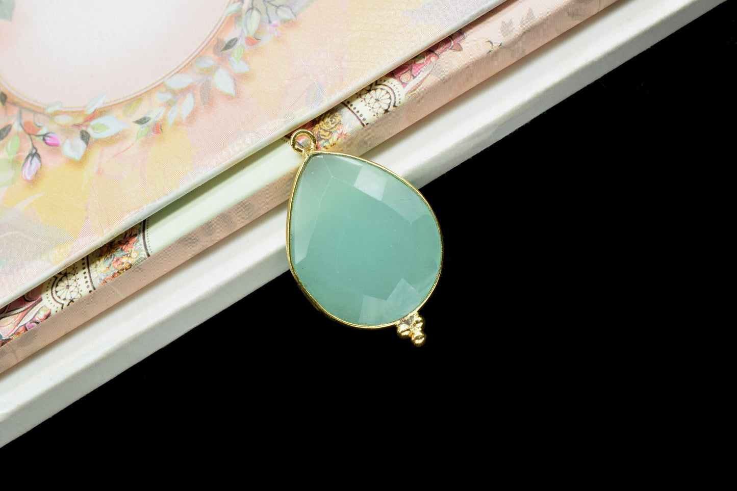 Aqua Chalcedony 18x23mm Pear Shape Gold Plating Bezel,Aqua chalcedony Single Bail Charms Jewelry,Aqua Chalcedony Faceted Bezels Charms,Gift