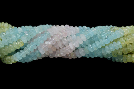 Multi Color Aquamarine Faceted Rondelle Beads,Multi Aquamarine Beads, 7x7.5mm Aquamarine Rondelle Beads, Aquamarine Strand,Beads for Jewelry