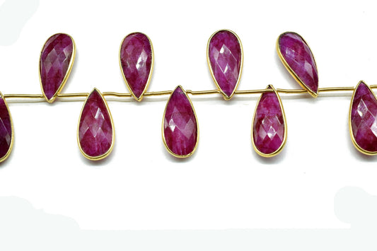 Ruby 8x20mm Faceted Pear Shape Bezel,Ruby Single Flat Bail links,Ruby gold charms,Hot Selling Ruby Single Bail Connector,Bezel