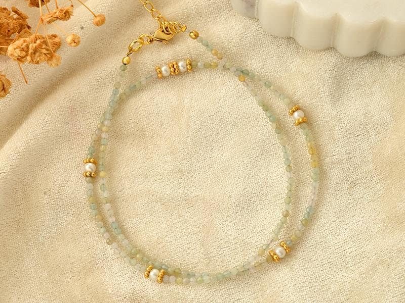 Aquamarine & Morganite Delicate Beaded Necklace ,Dainty Multi Color Gemstone Choker for Women,Aquamarine Layering Choker, ,Gemstone Necklace