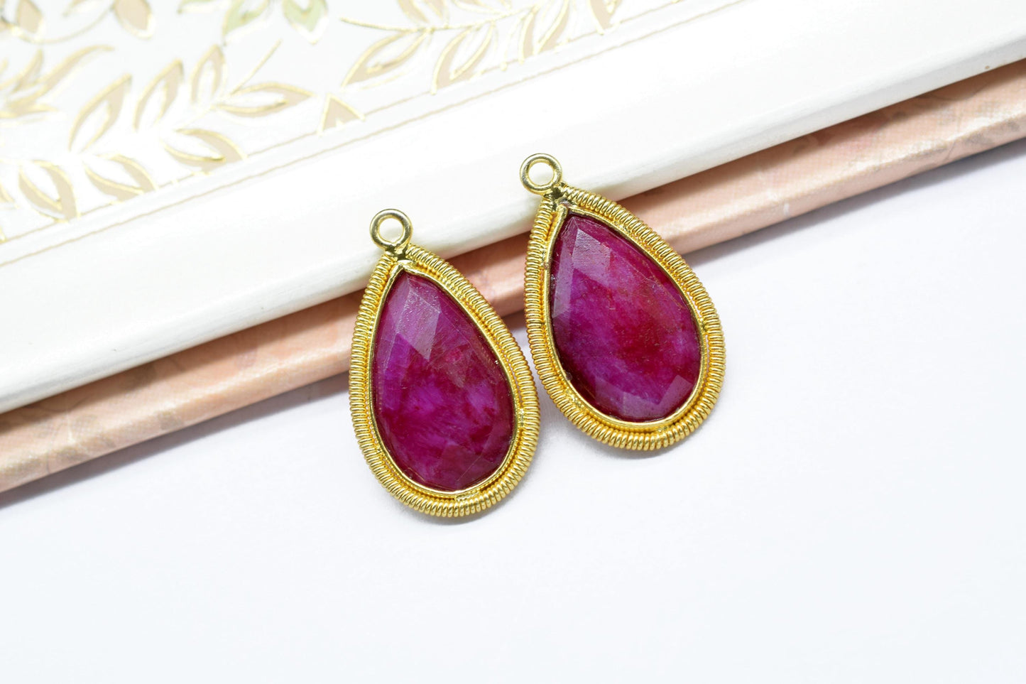 Natural Ruby 12X20mmmm Bezel Charms,Gemstone Bezels,Boho Pendant Charms,Single Bail Pendant,Handmade Brass Pendant,Bezel Connectors,Gift