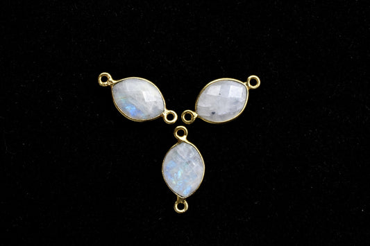 Moonstone 10x13mm Eye shape double loop connectors,Moonstone Pendants,White Rainbow bezel links,Gemstone fancy shape Charms,Minimal Stones