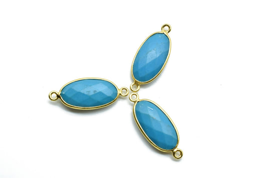Natural Turquoise 10x20mm Oval Shape double bail connector,Turquoise Bezel Connector,Turquoise Oval Pendant 24k Gold Plated,Turquoise charms