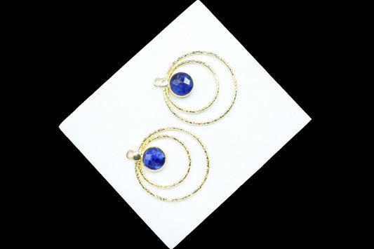 Blue Sapphire Round Faceted Bezel Connector,designer Bezel,Blue Sapphire Gemstone Pendant,Jewelry Findings,Sapphire Earring Connector,B'Gift