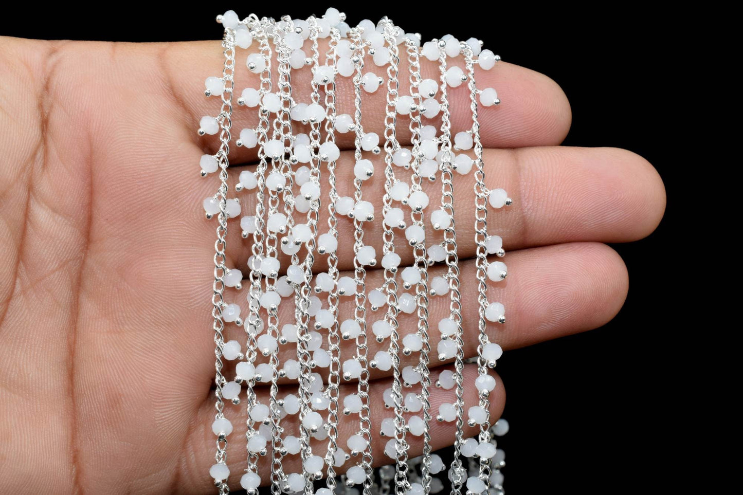 Rainbow moonstone Dangling Chain,Rondelle Faceted Beaded Cluster Chain,3mm Moonstone Rosary,Jewelry Making,Finding,Rosary Chain by Foot