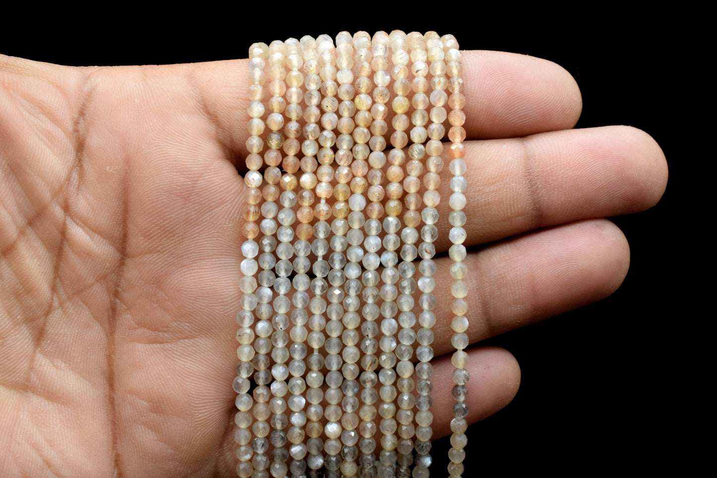 Multi Moonstone Faceted Beads,Gemstone Beads Strand,3mm Rondelle,Multi Shaded Beads,Micro faceted beads,Mixed Moonstone Strand Beads Jewelry